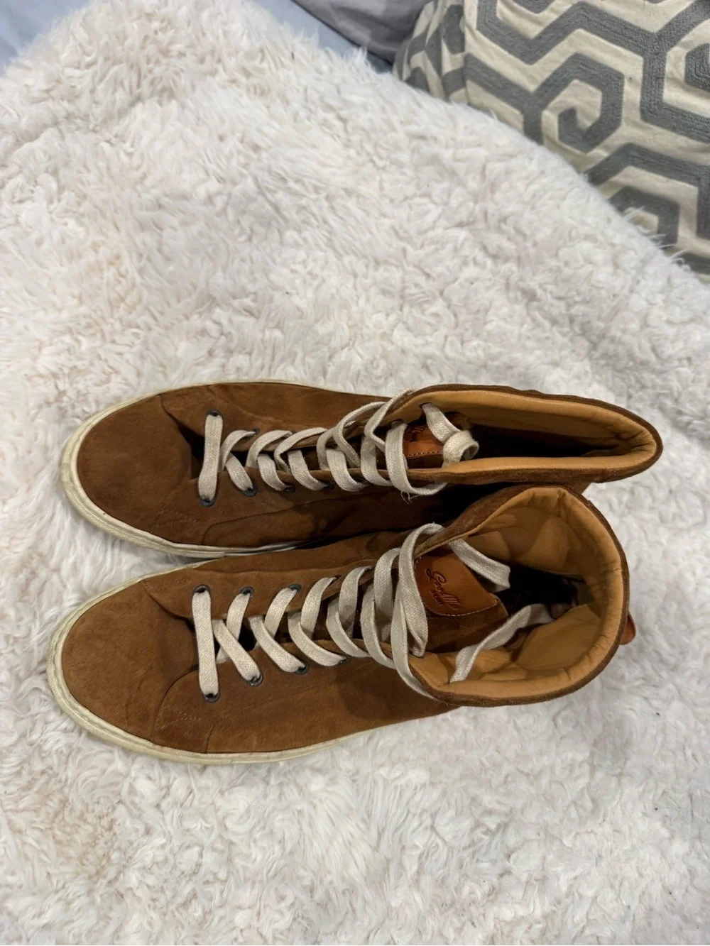 Good Man Brand Suede High-Top Sneakers in Brown with Cream Laces